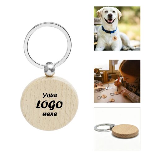Natural Round Wood Keychain With Laser Engraved Logo