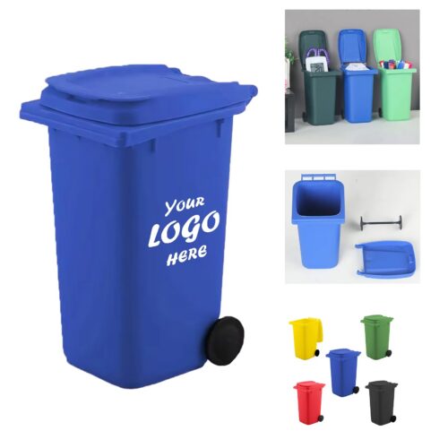 Novelty Mini Trash Can Desk Pen Holder With Wheels