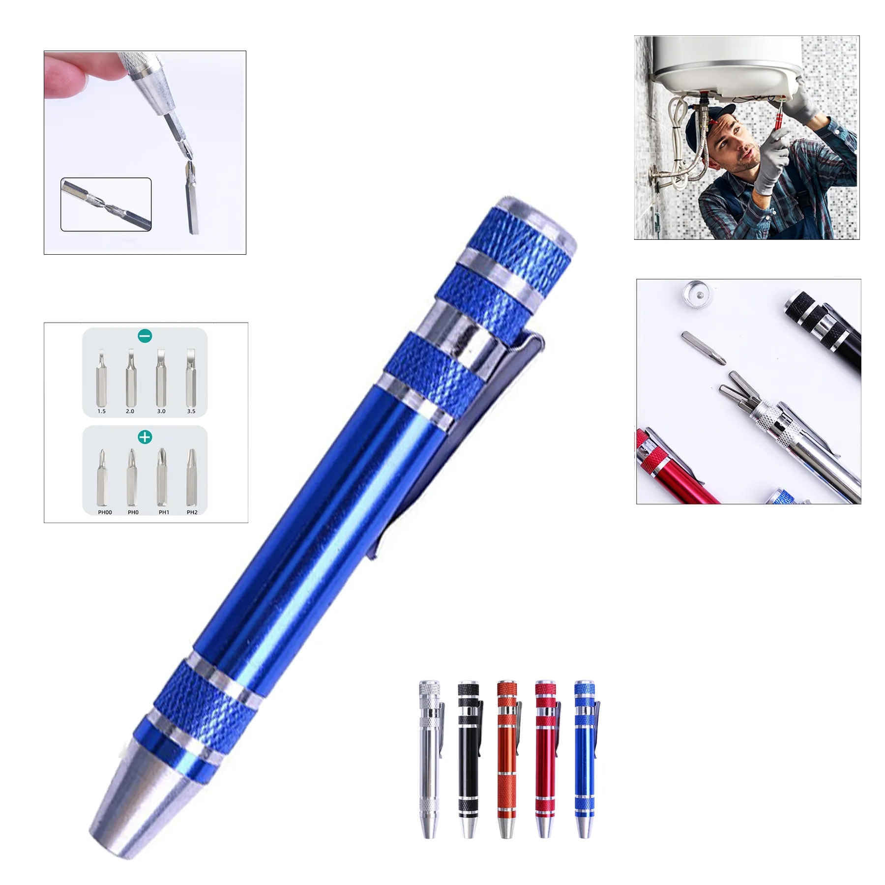 Compact 8 In 1 Aluminum Precision Screwdriver Pen