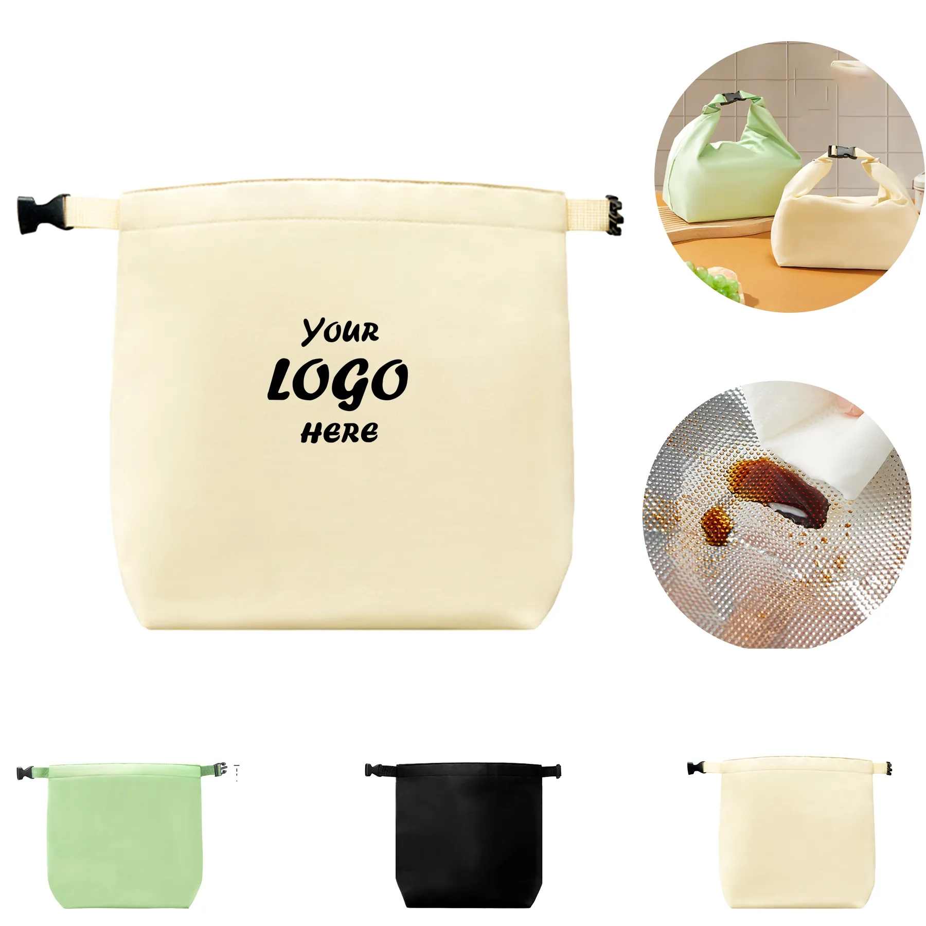 Foldable Snap On Closure Insulated Lunch Tote Bag