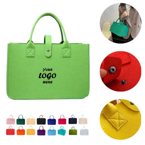 Reusable Felt Grocery Tote Bag With Zipper Pouch