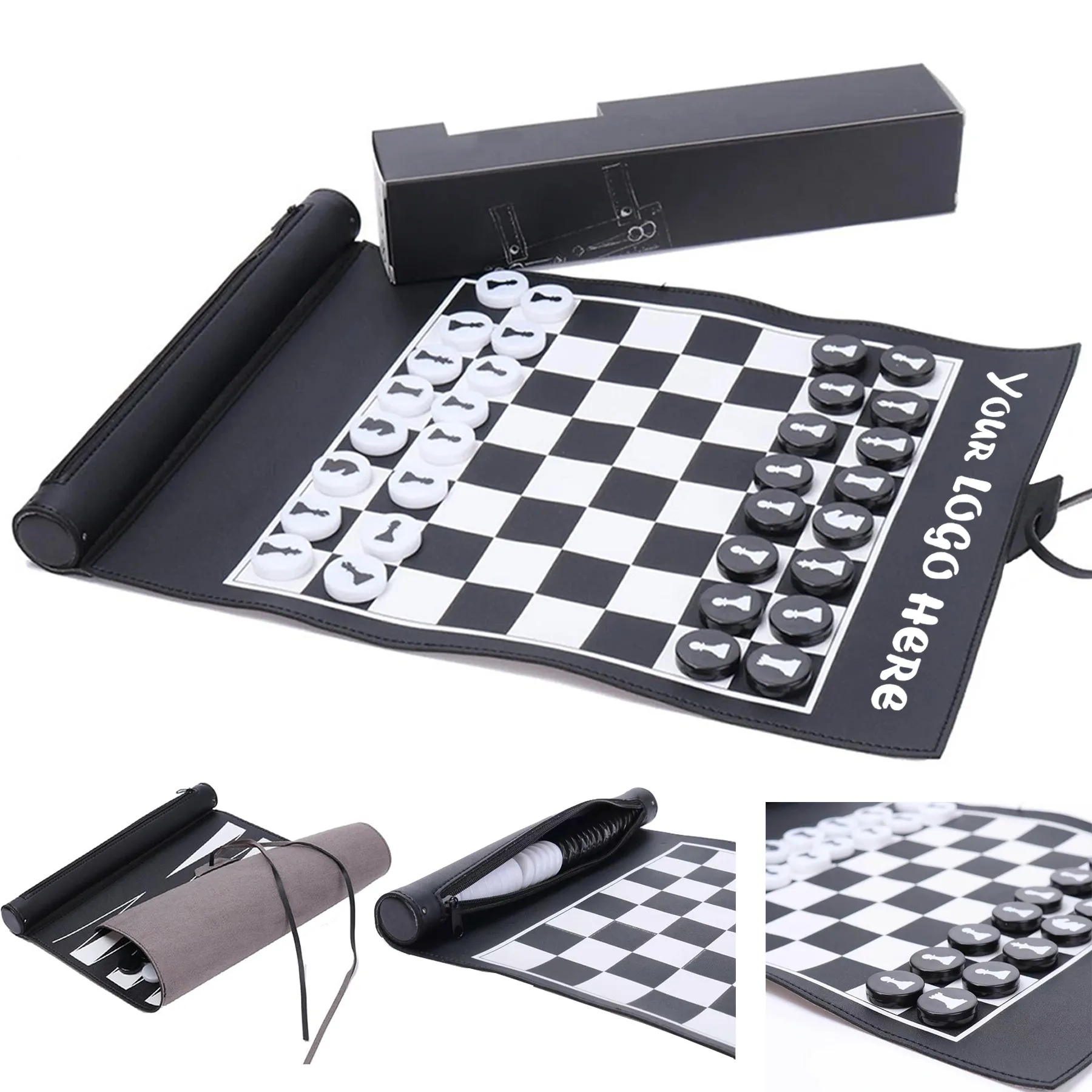 Roll-Up Travel Chess Board Game Set With Carry Case