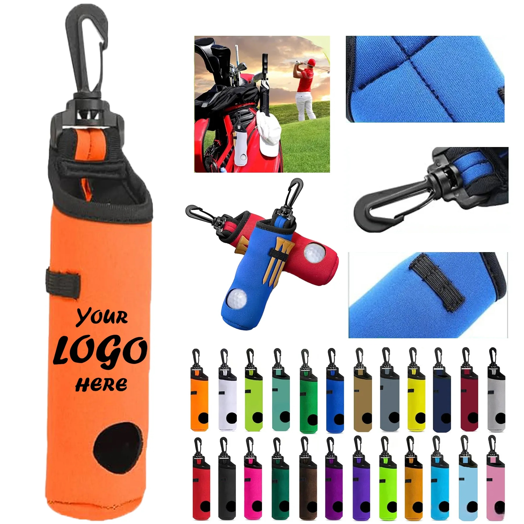 Neoprene Golf Ball Pouch With Tee Holder And Clip