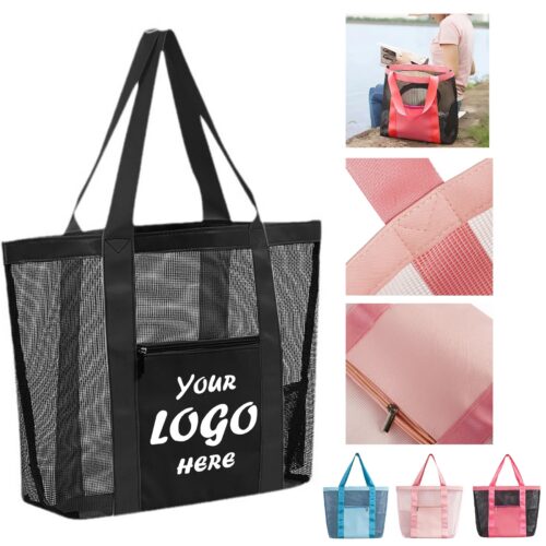 Lightweight Mesh Beach Tote Bag With Zipper Pocket