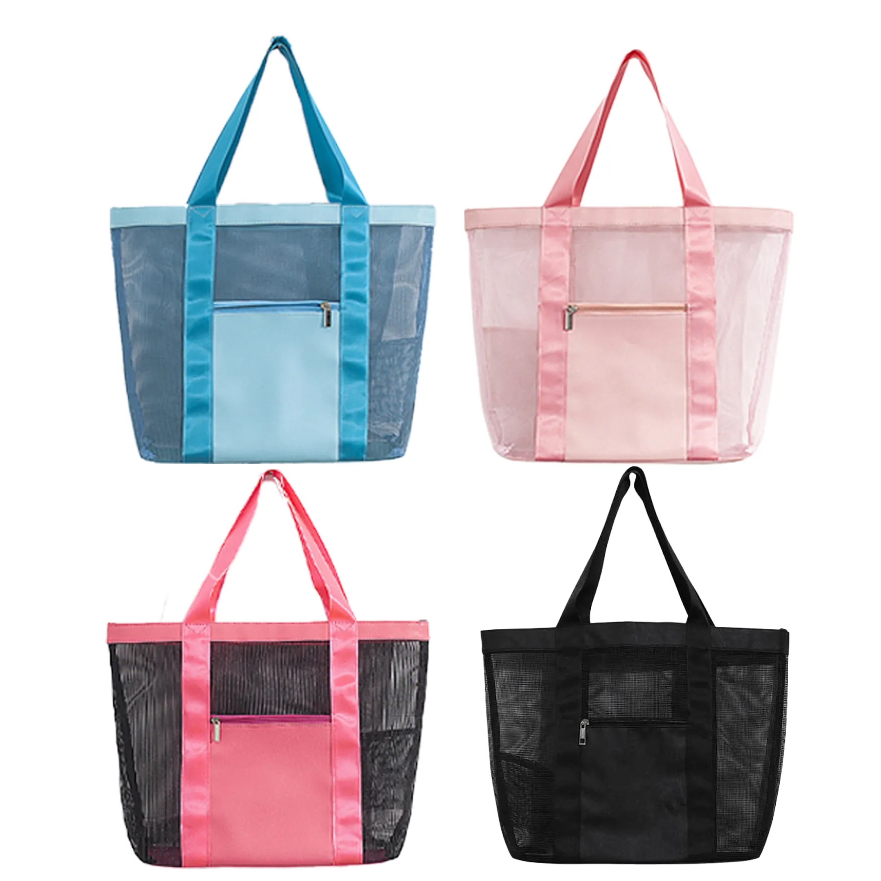 Lightweight Mesh Beach Tote Bag With Zipper Pocket - Image 3