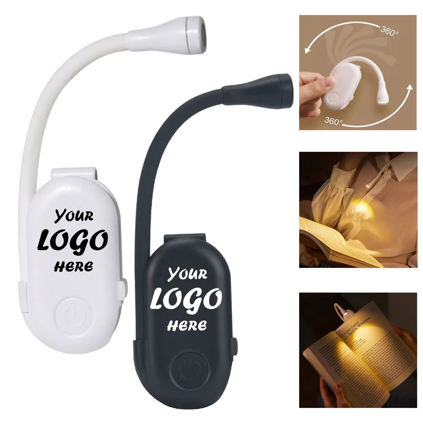 Rechargeable Clip On Book Light With Flexible Arm Lamp