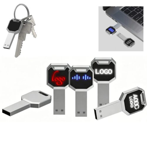 Light-Up Zinc Alloy USB Keychain Drive With 8GB Memory