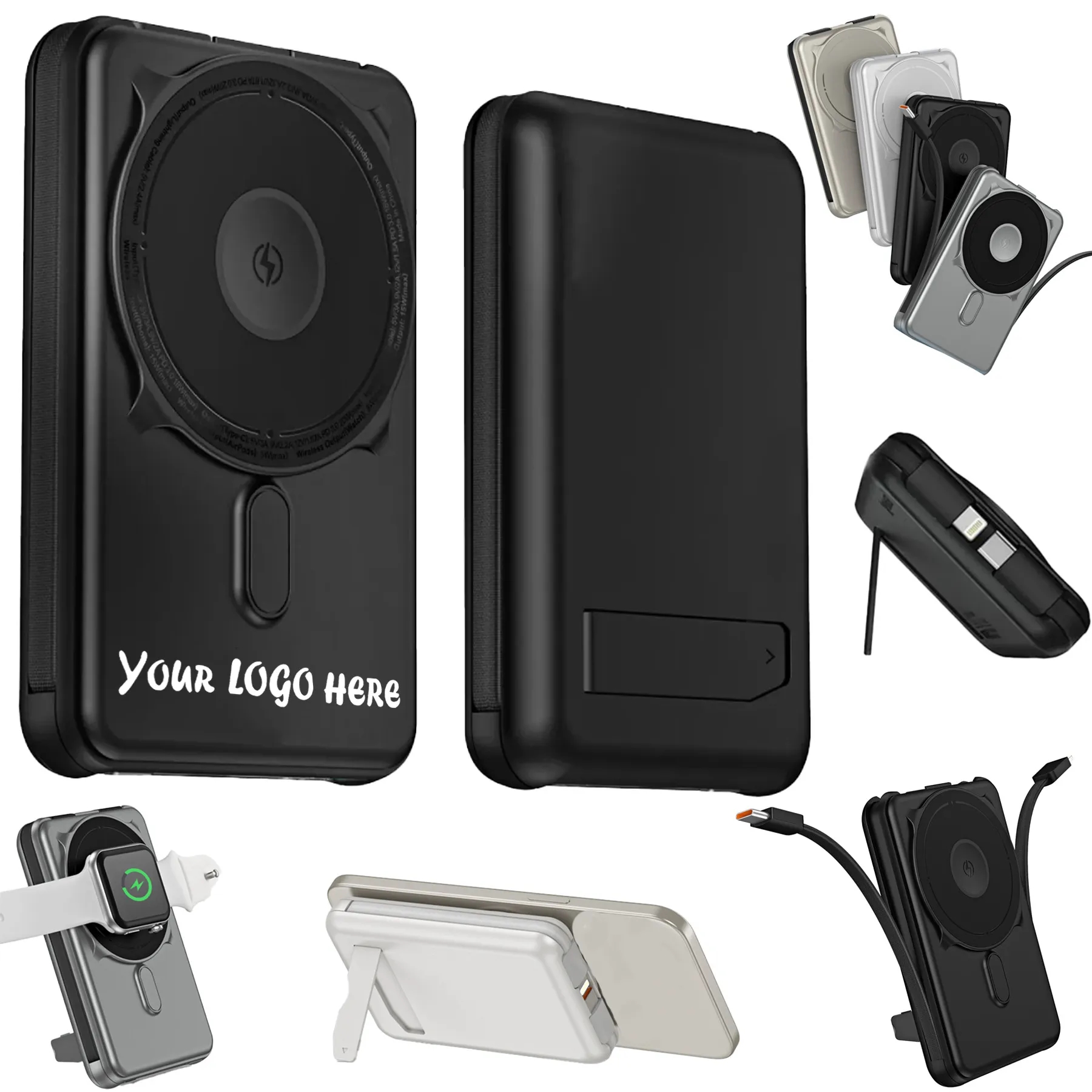 10000mAh Magnetic Wireless Power Bank With Built-In Cables
