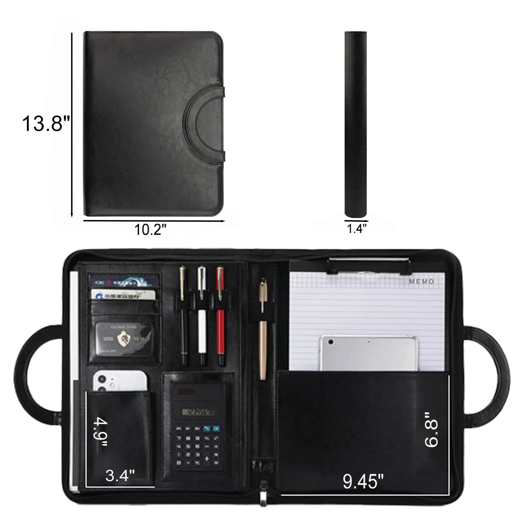 A4 Zippered Business Padfolio With Handle And Notebook - Image 2