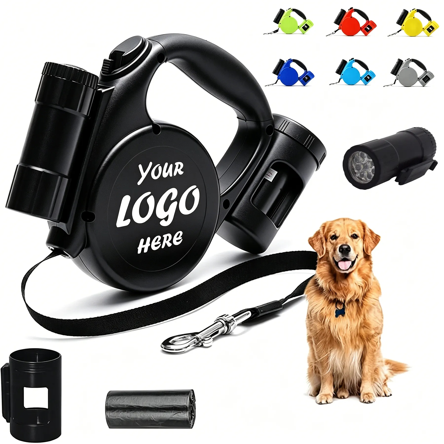 16FT Retractable Dog Leash With LED Light And Waste Bags