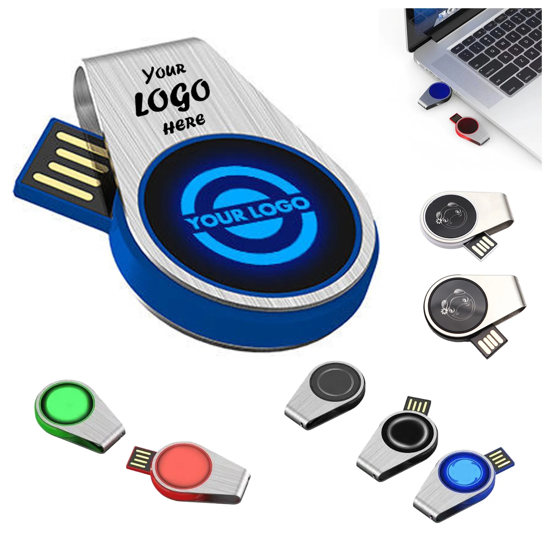 Light-Up Round Metal USB Flash Drive For Logo Display