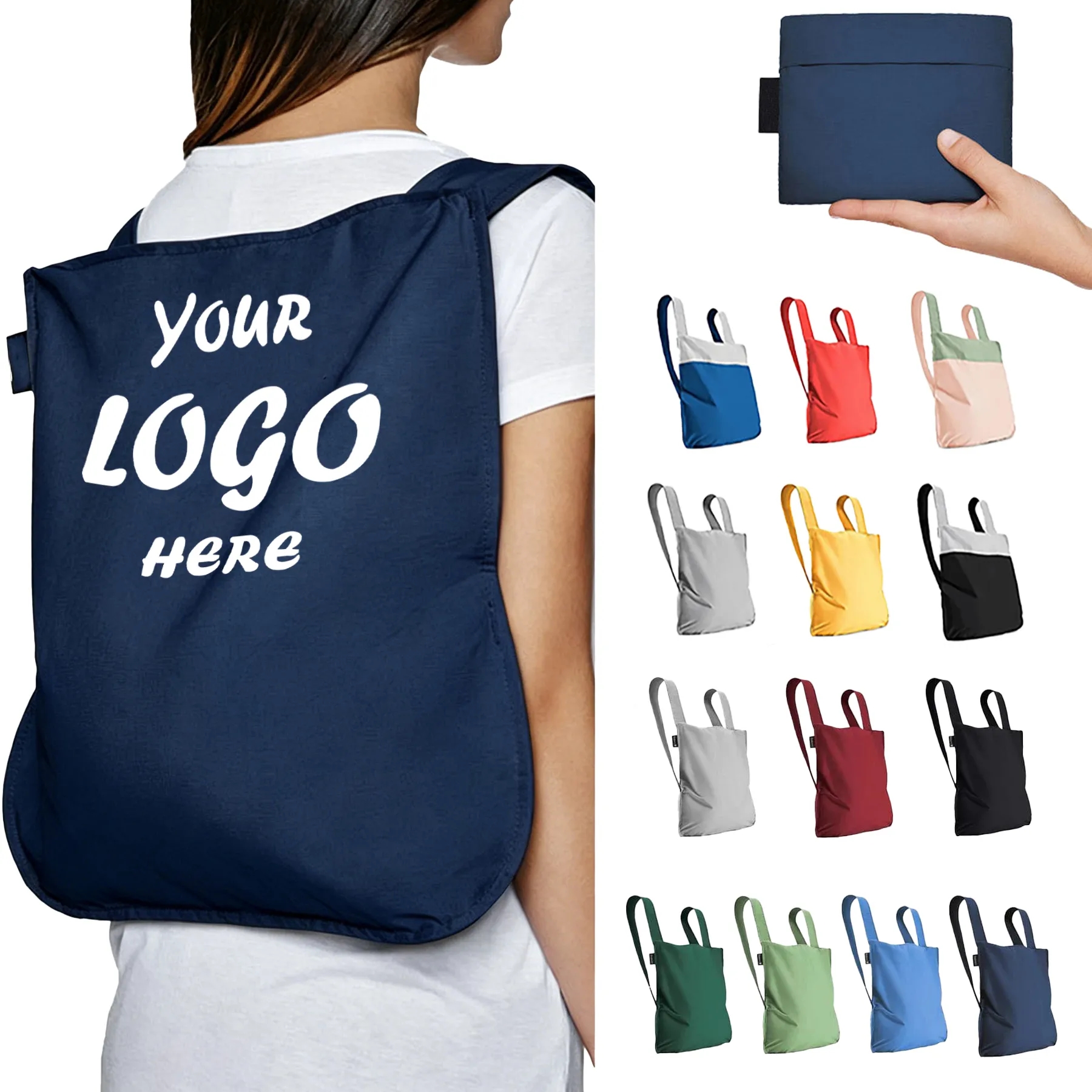 Convertible Cotton Backpack Tote Bag With Folding Pouch