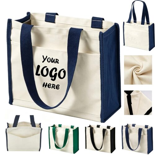 14 Oz Cotton Canvas Large Tote Bag With Front Pocket