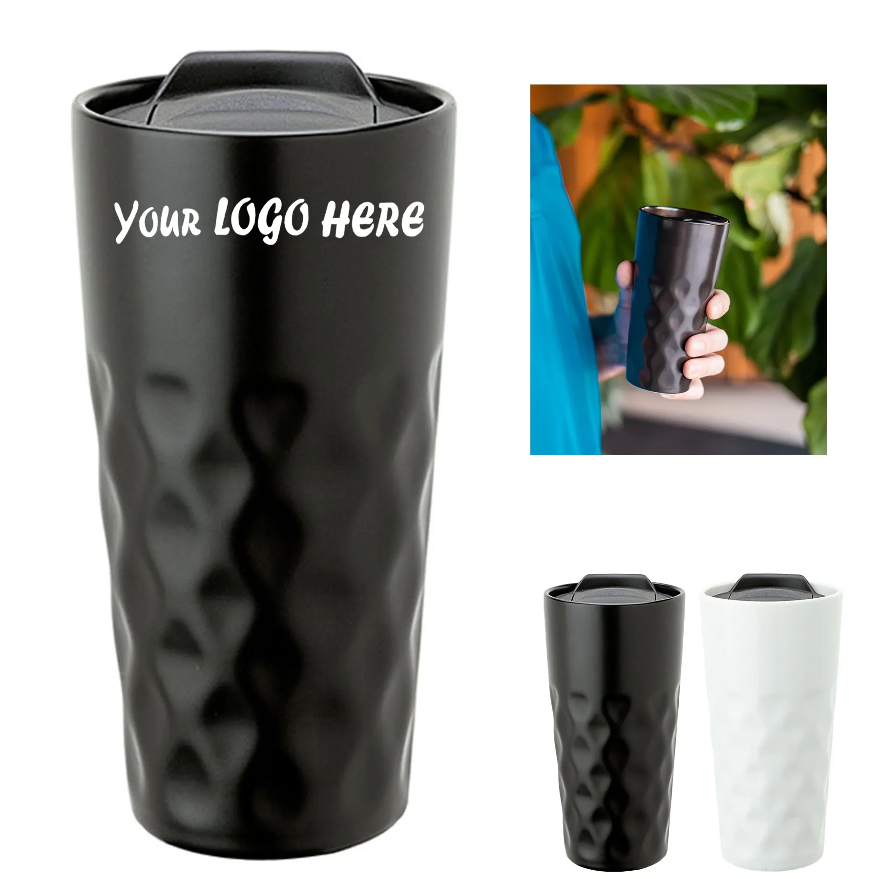 15 Oz Ceramic Travel Tumbler With Textured Grip Lid