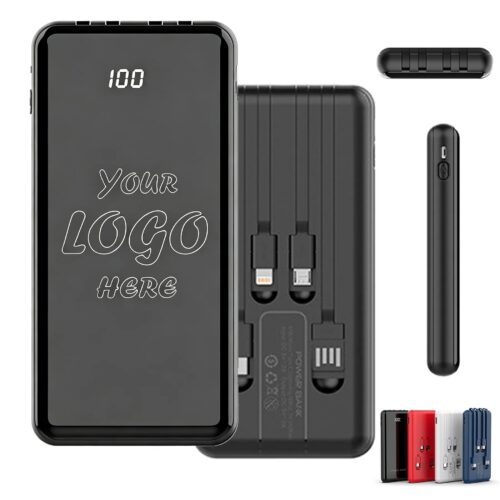Slim 10000mAh Power Bank With Four Built-In Cables