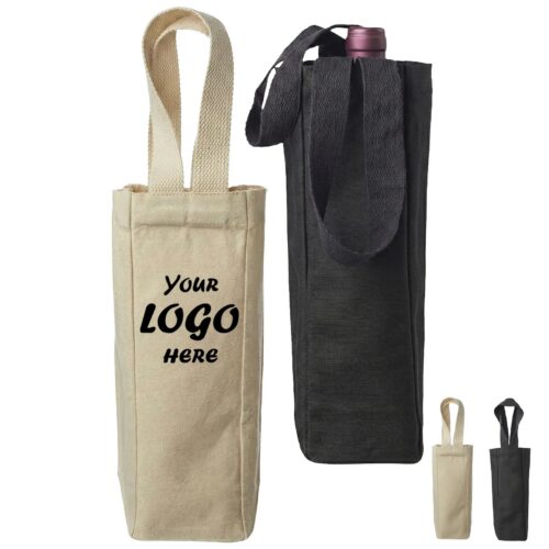 12 Oz Canvas Single Bottle Tote Bag With Side Gusset