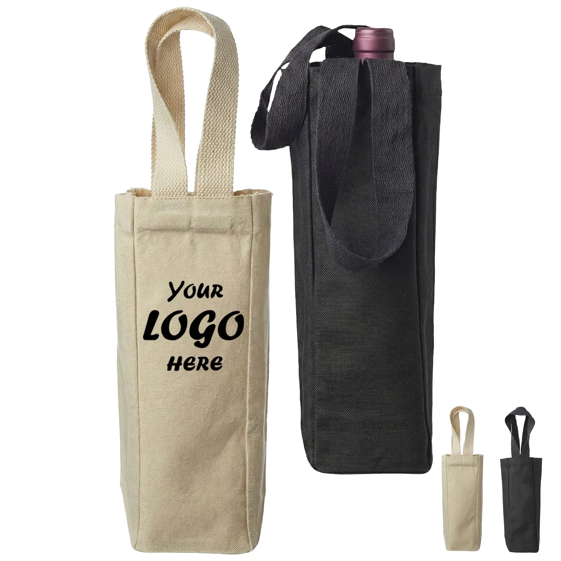 12 Oz Canvas Single Bottle Tote Bag With Side Gusset