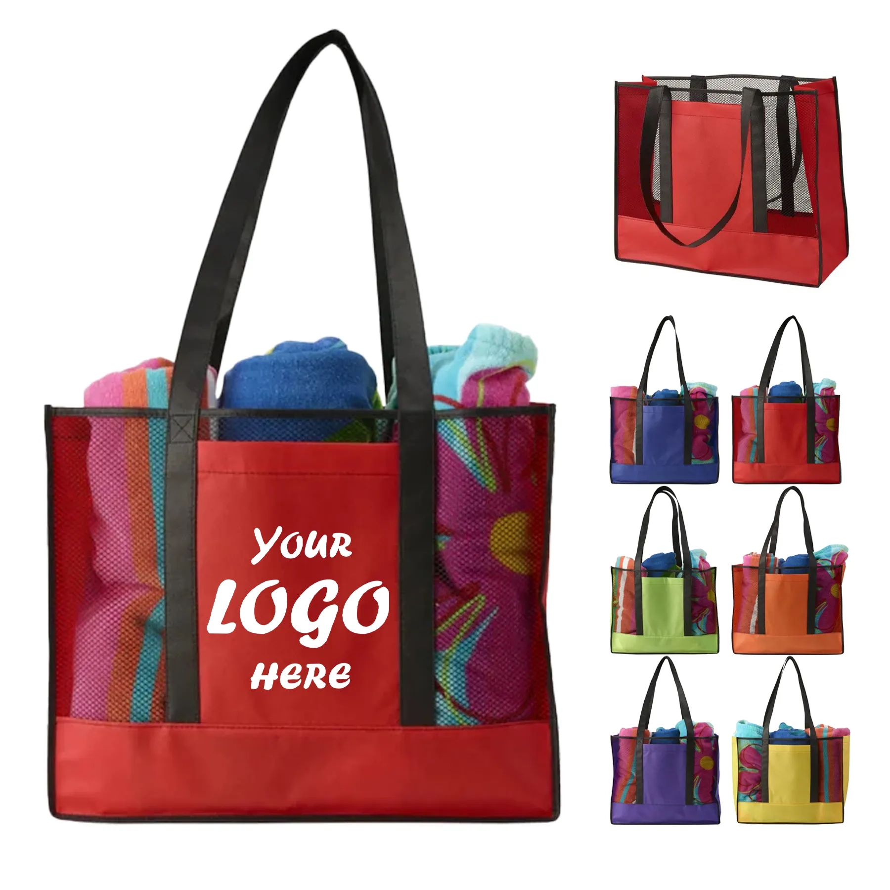 Breathable Non-Woven Mesh Beach Tote Bag With Pockets