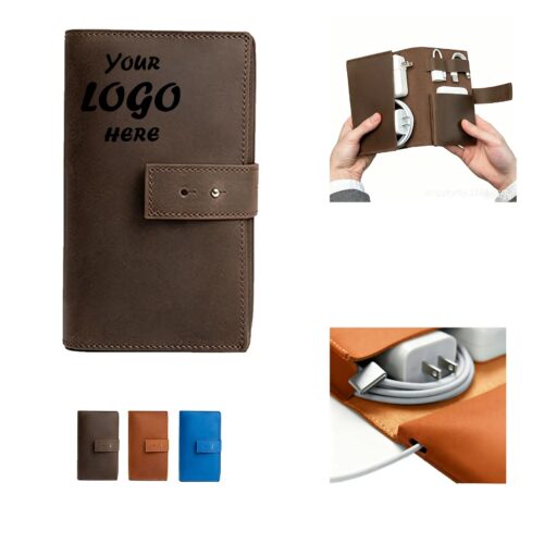 PU Leather Cable Organizer Case For Travel Tech Kits
