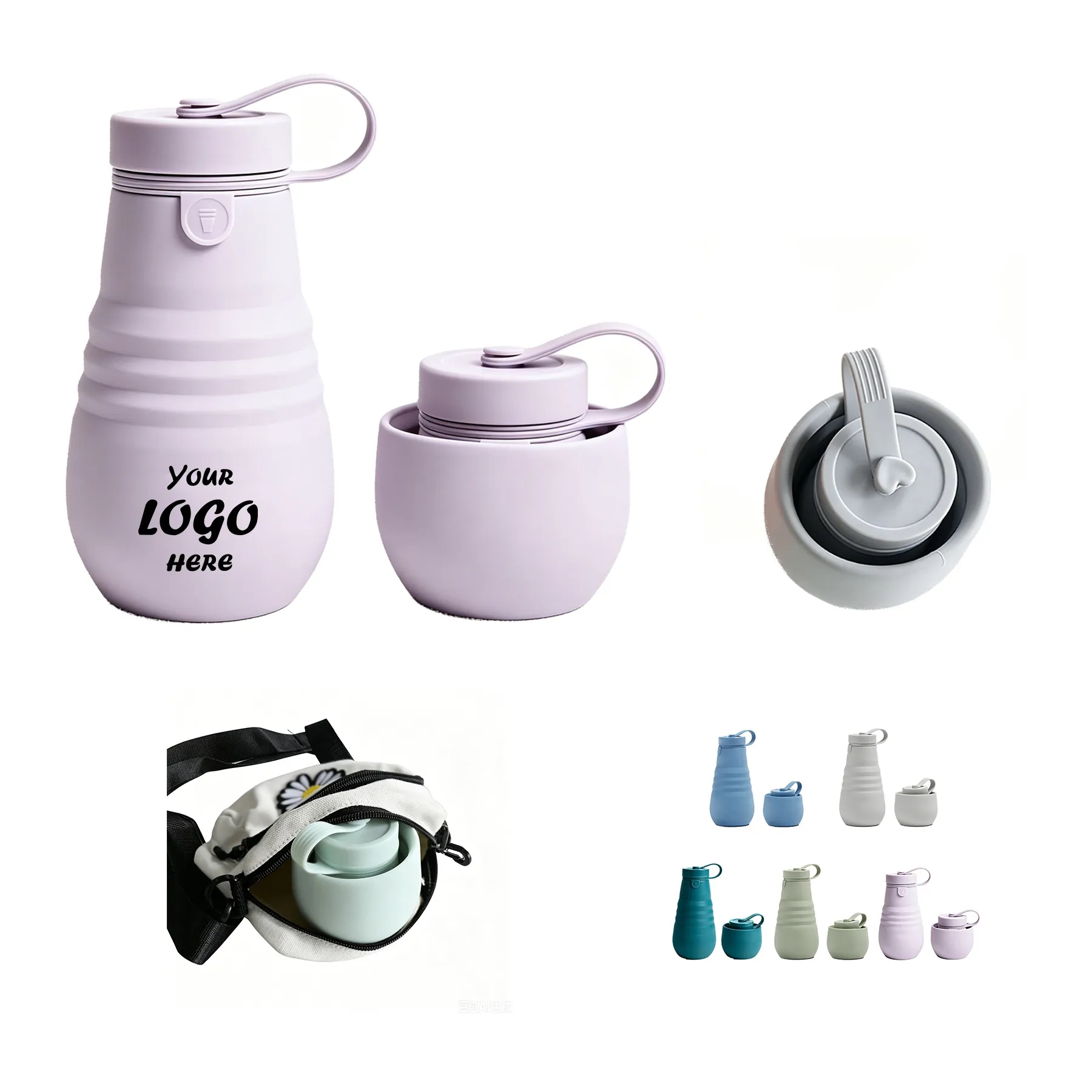 Collapsible 20 Oz Silicone Water Bottle For Travel
