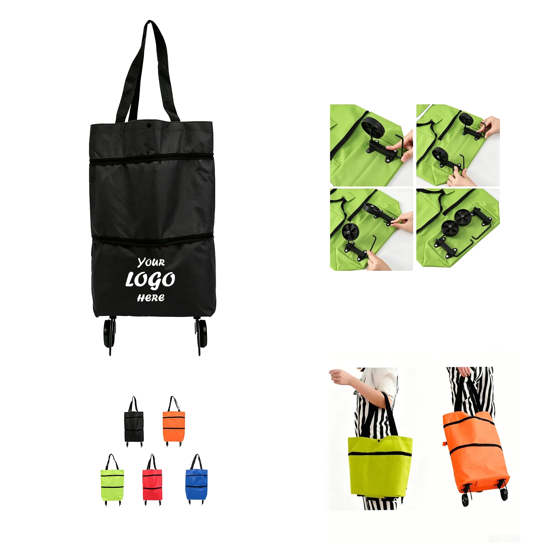 Foldable Wheeled Shopping Bag For Groceries And Travel