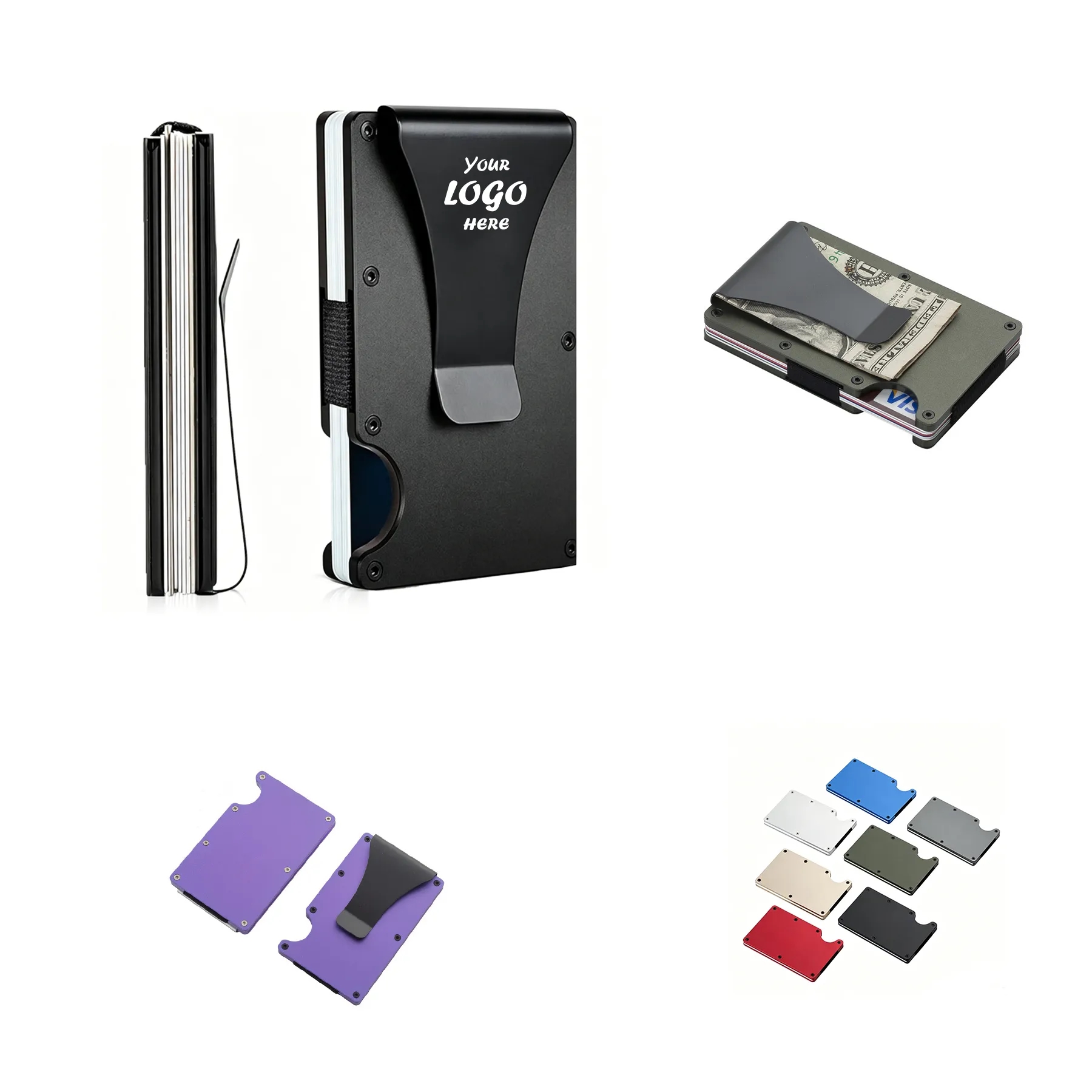Slim RFID Blocking Metal Wallet With Cash Money Clip