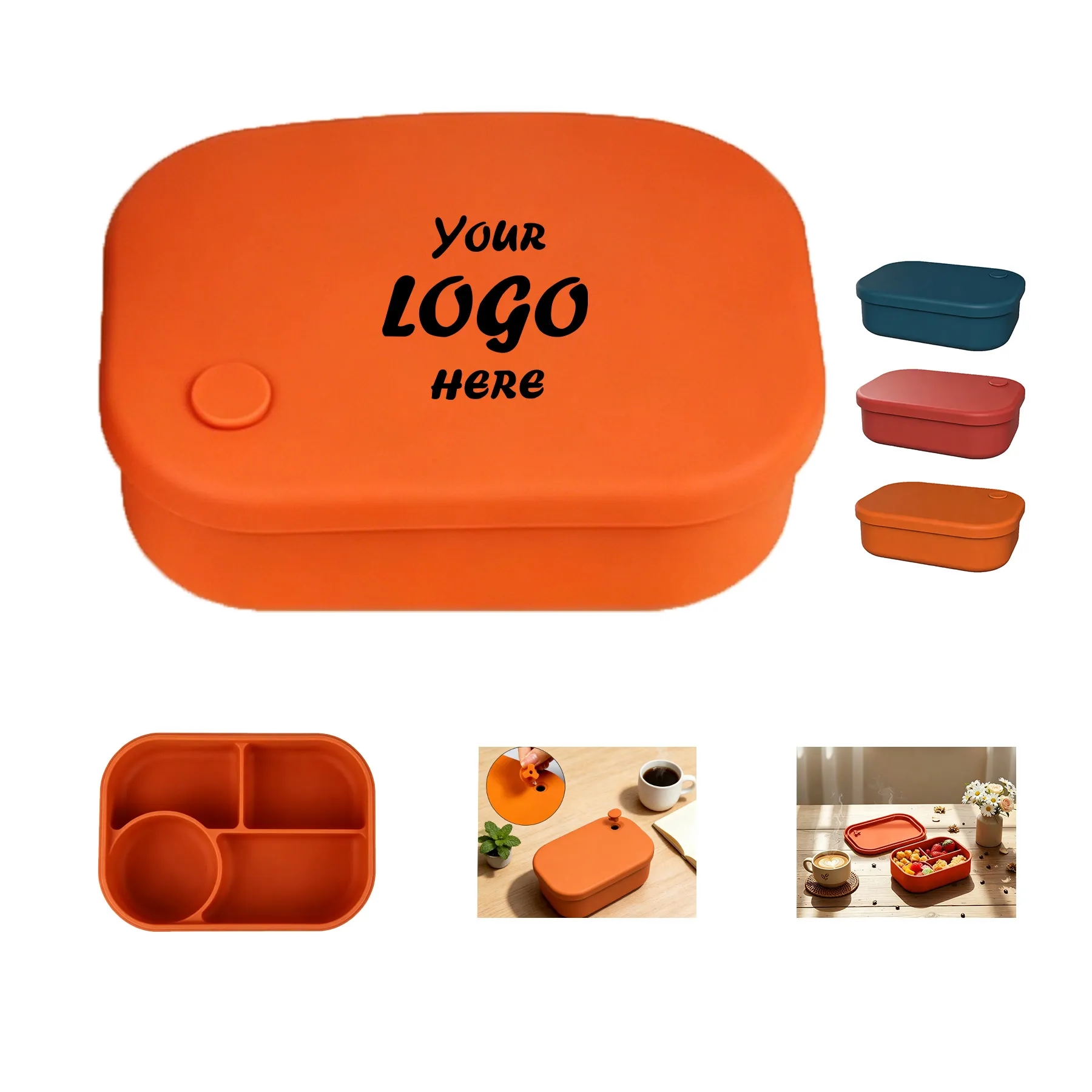 Silicone Bento Lunch Box With Four Food Compartments