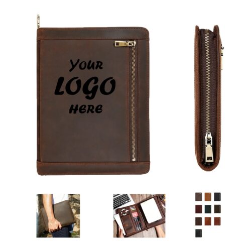 A4 Genuine Leather Padfolio Organizer With Card Pockets