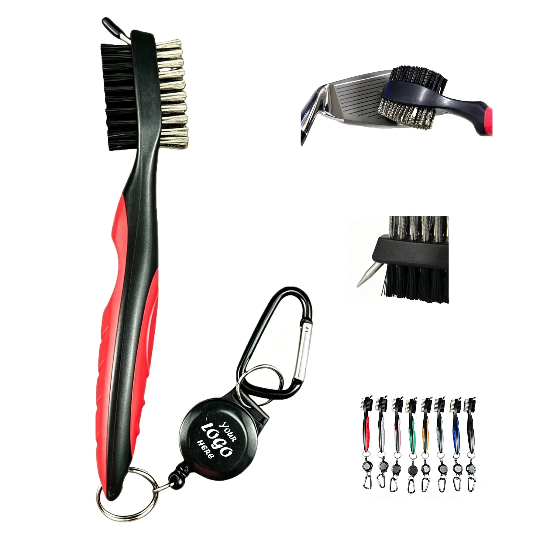 Golf Club Groove Brush Cleaner With Retractable Clip