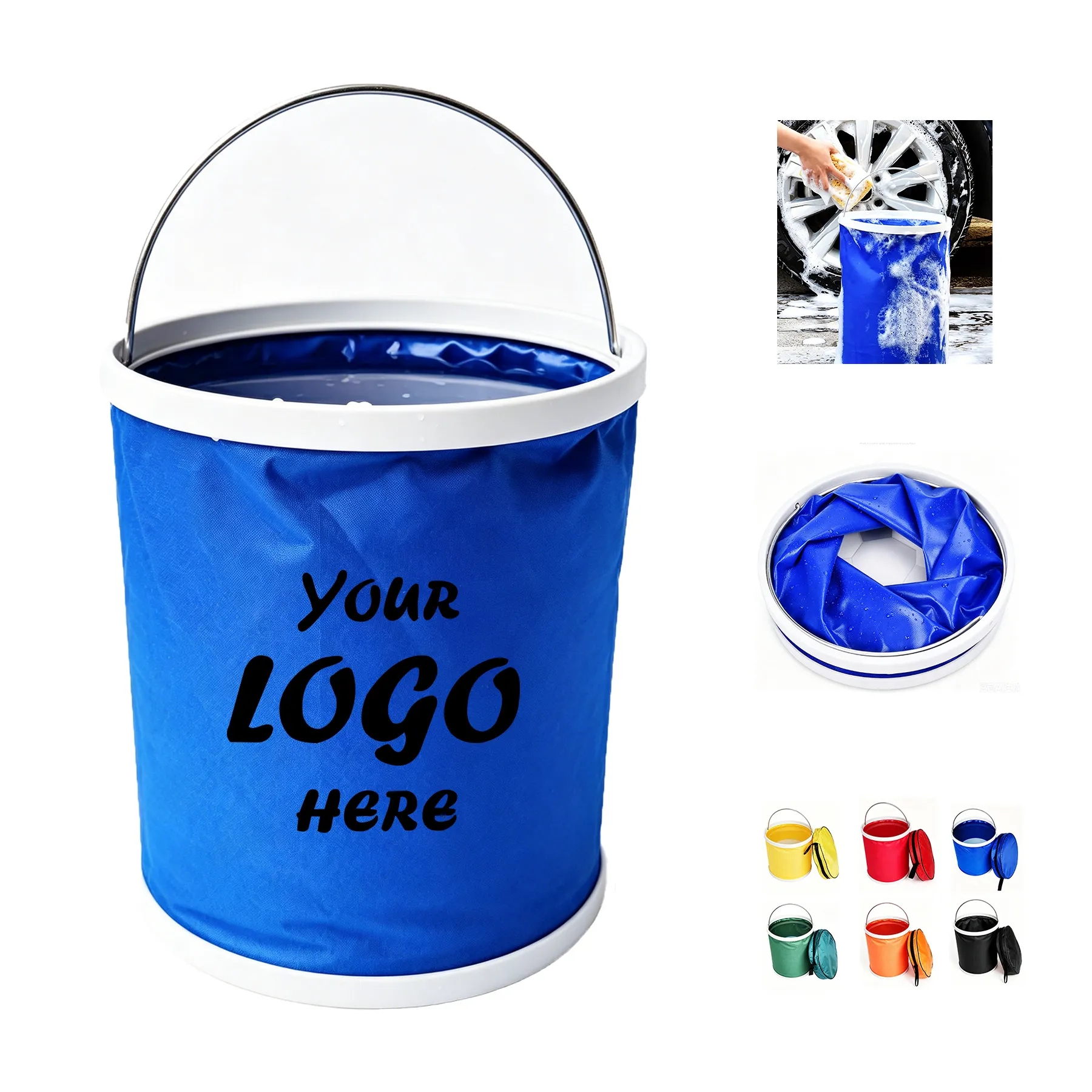 11L Folding Oxford Water Bucket With Handle For Camping