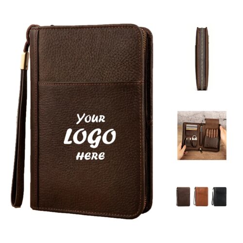 Genuine Leather Five Cigar Travel Case With Wrist Zip