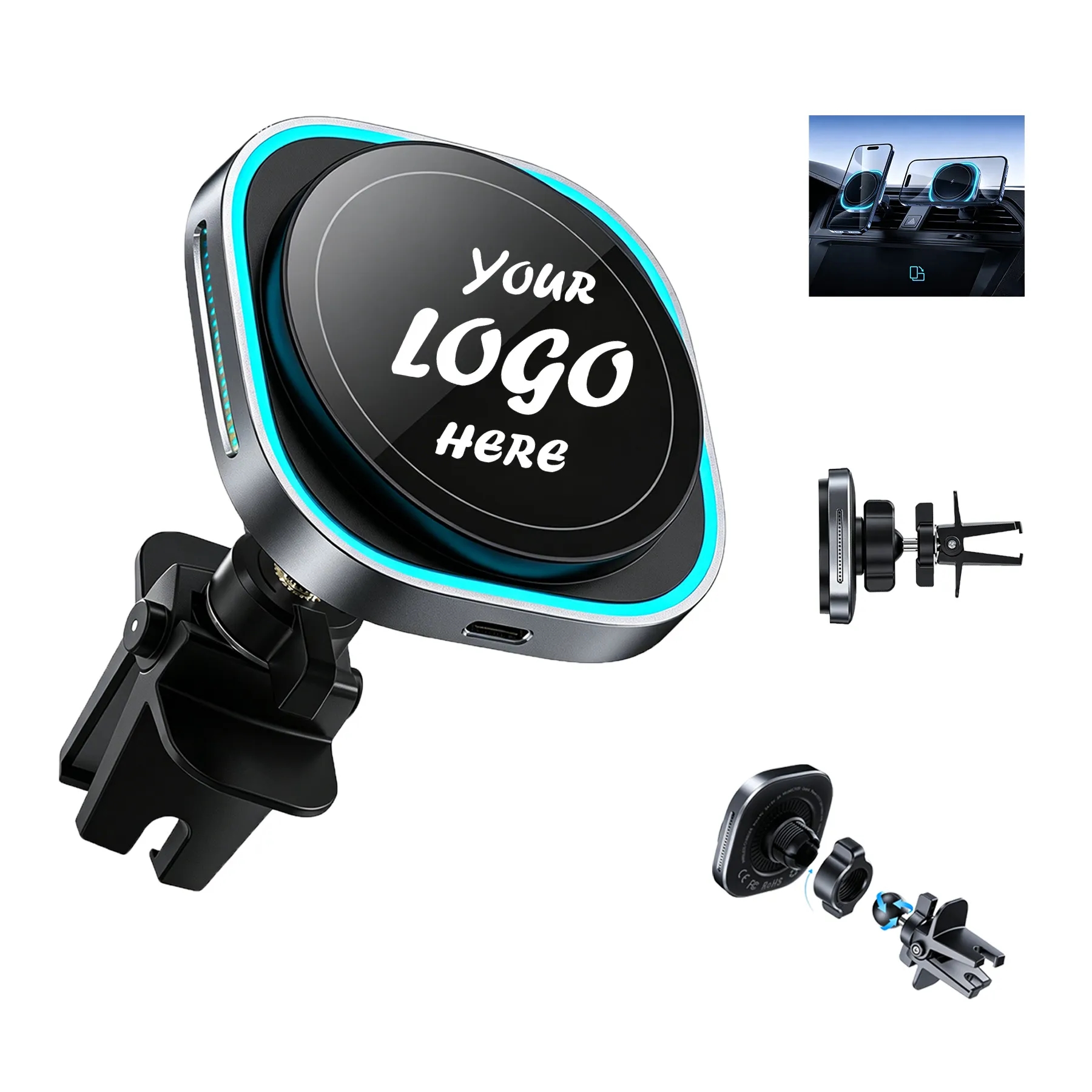 15W Cooling Magnetic Wireless Car Holder Fast Charger