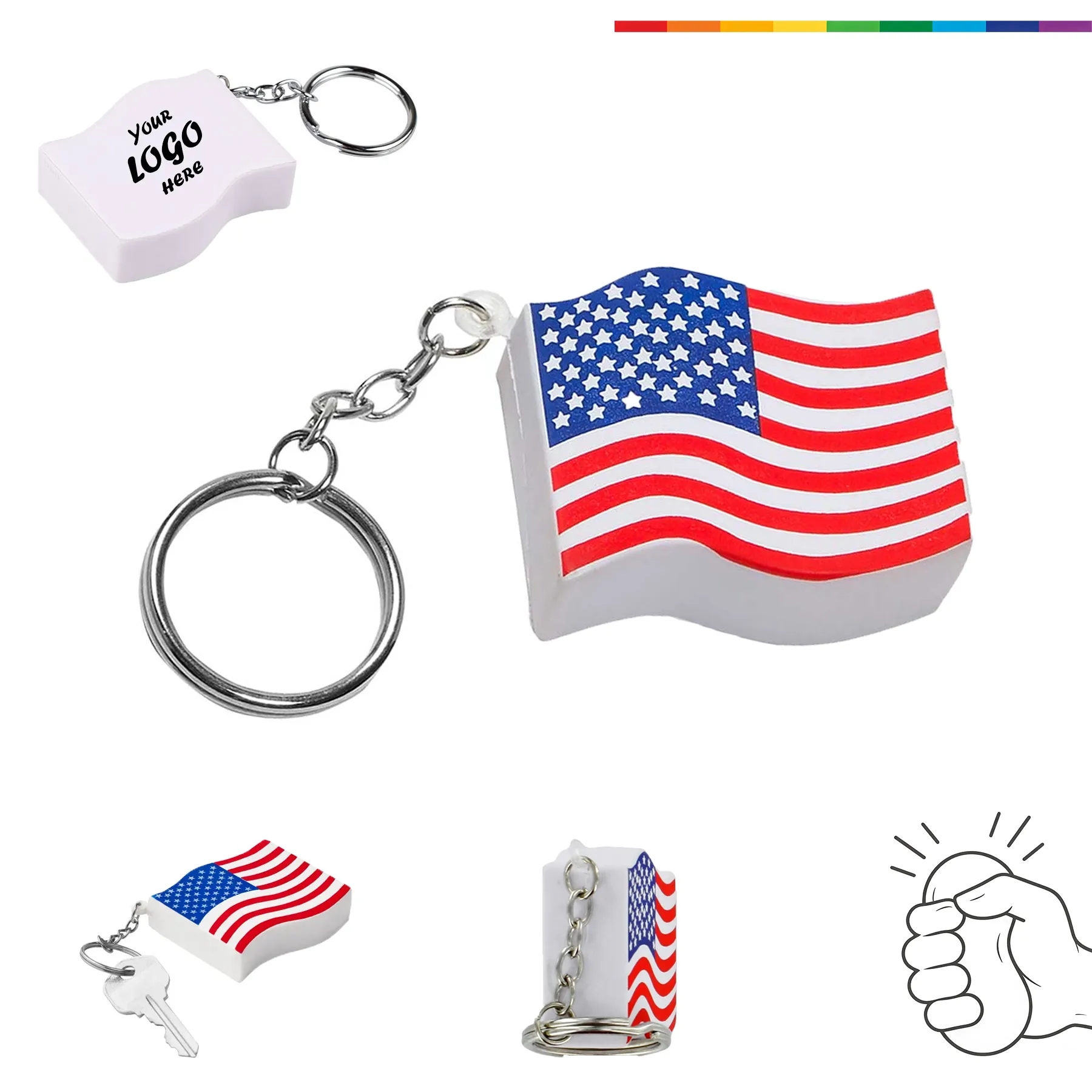 Patriotic American Flag PU Foam Stress Keychain For Events