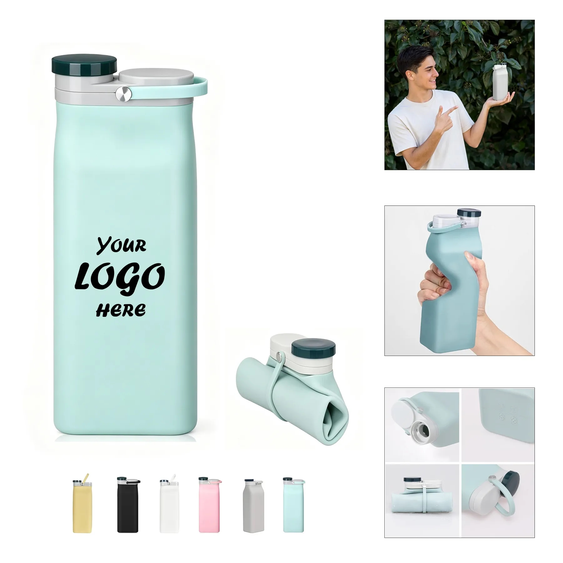 Collapsible 20 Oz Silicone Water Bottle For Travel