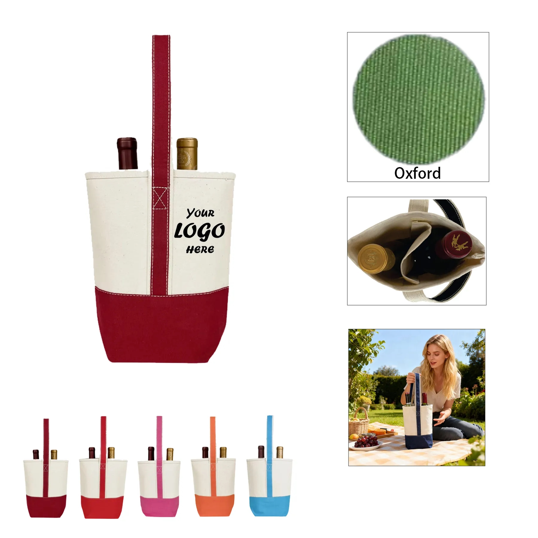 Heavy Duty Canvas Two Bottle Wine Tote With Divider