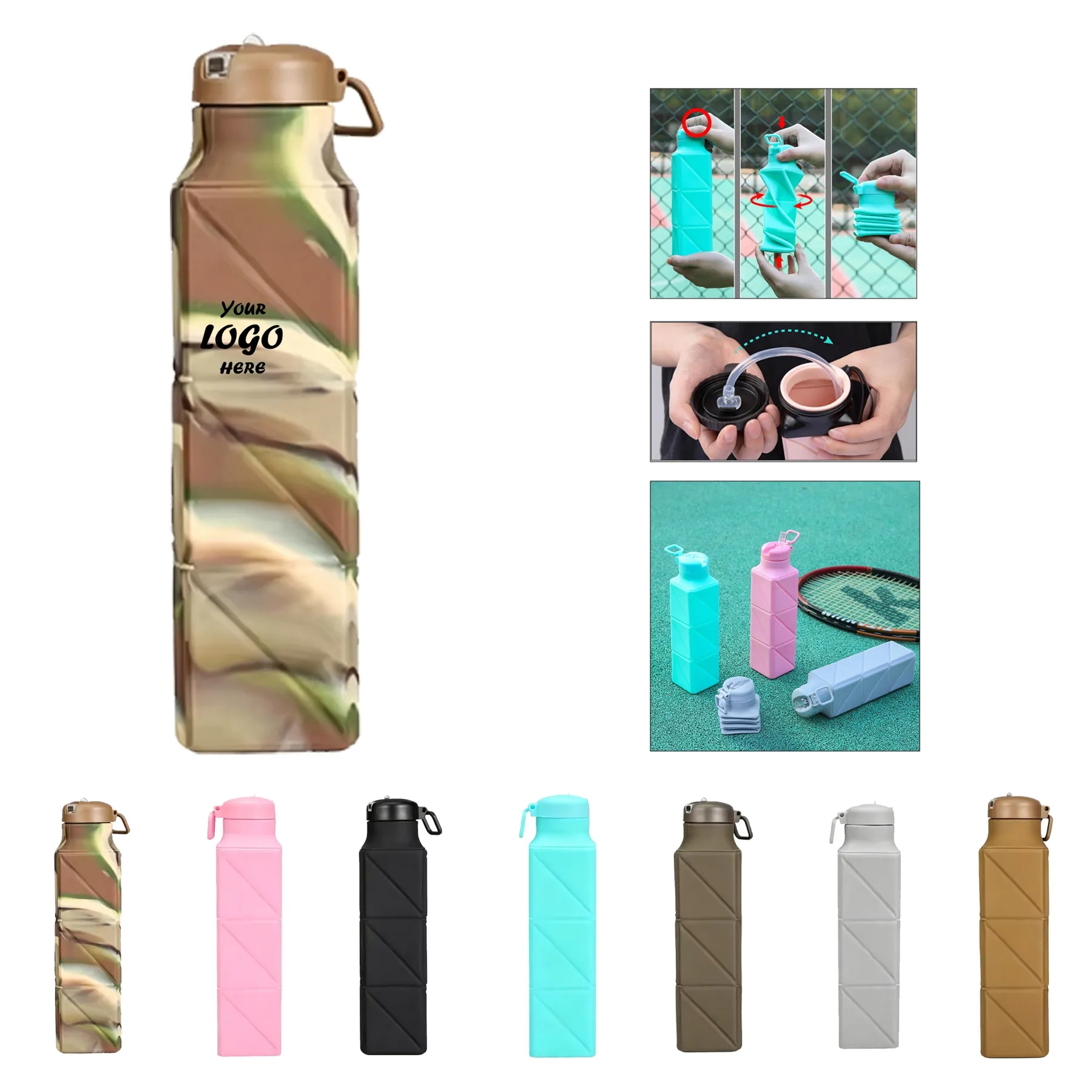 Foldable Silicone 22 Oz Sports Bottle With Carry Handle