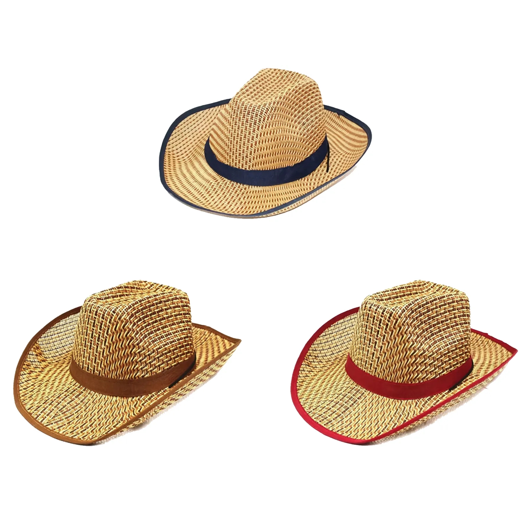 Straw Cowboy Hat With Wide Brim And Ribbon Imprint - Image 3