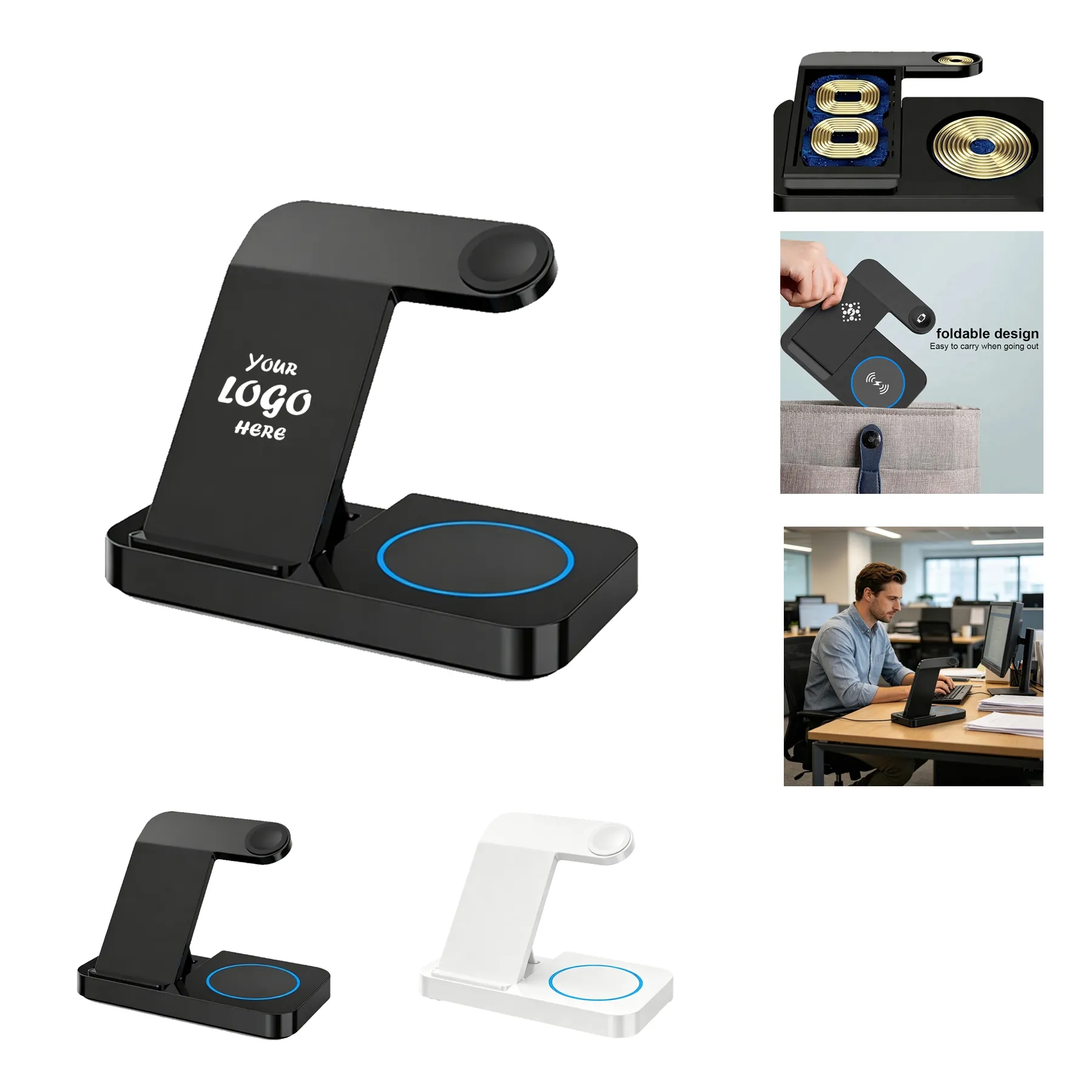 Foldable Four In One Wireless Charger Stand For Desks