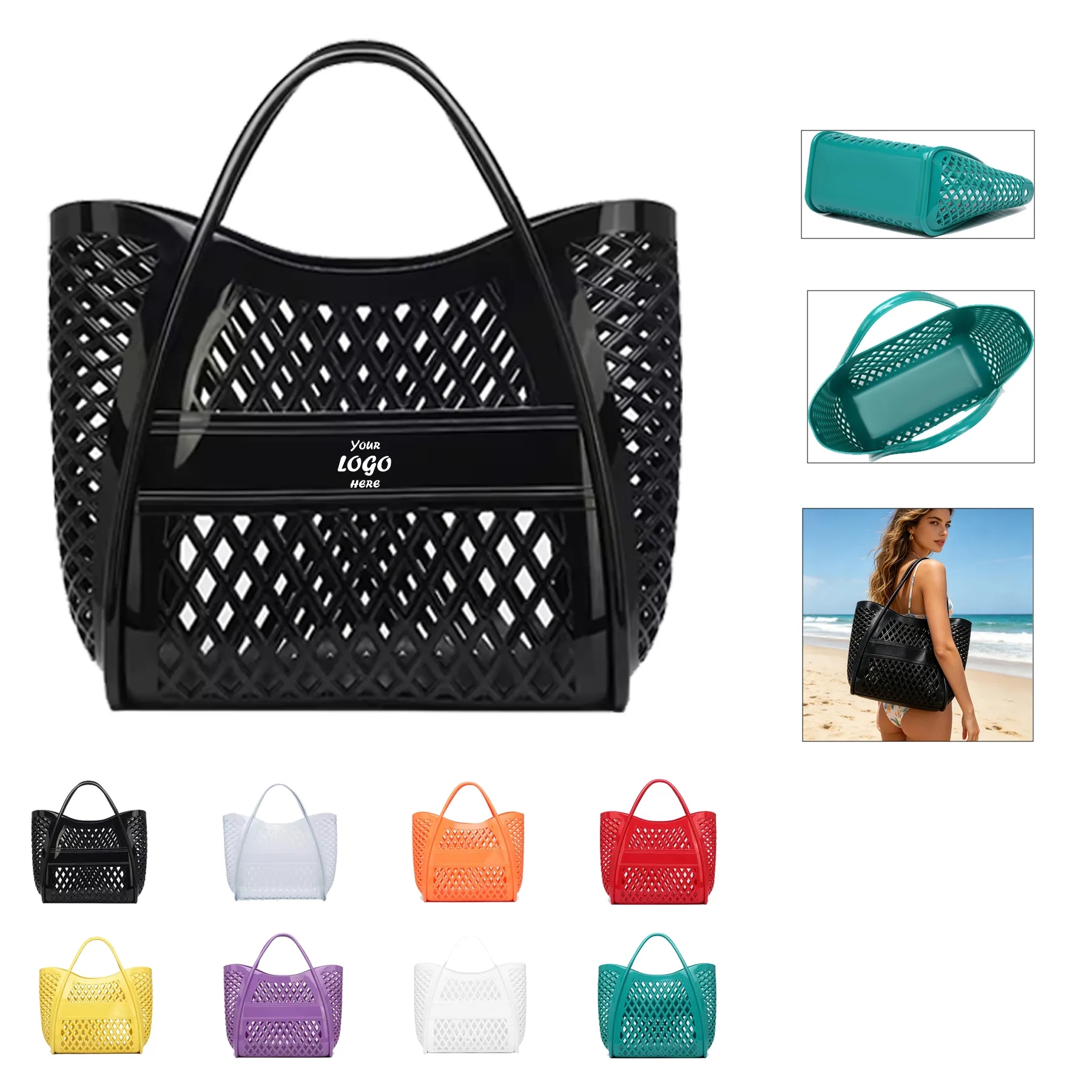 Waterproof PVC Beach Tote Bag With Perforated Body