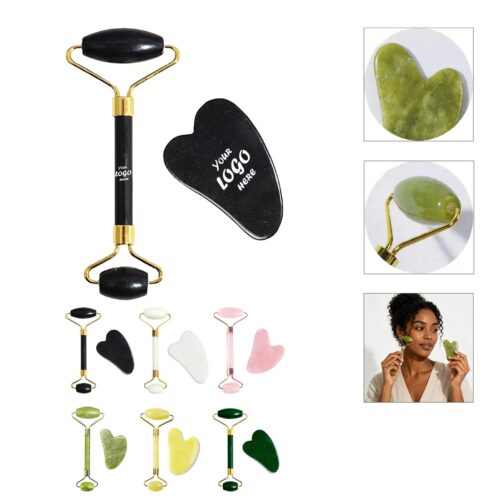 Natural Jade Facial Roller And Gua Sha Massage Tool Set