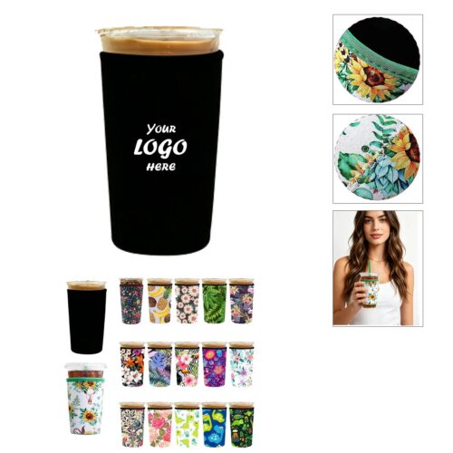 24oz Reusable Neoprene Iced Coffee Sleeve For Cold Cups