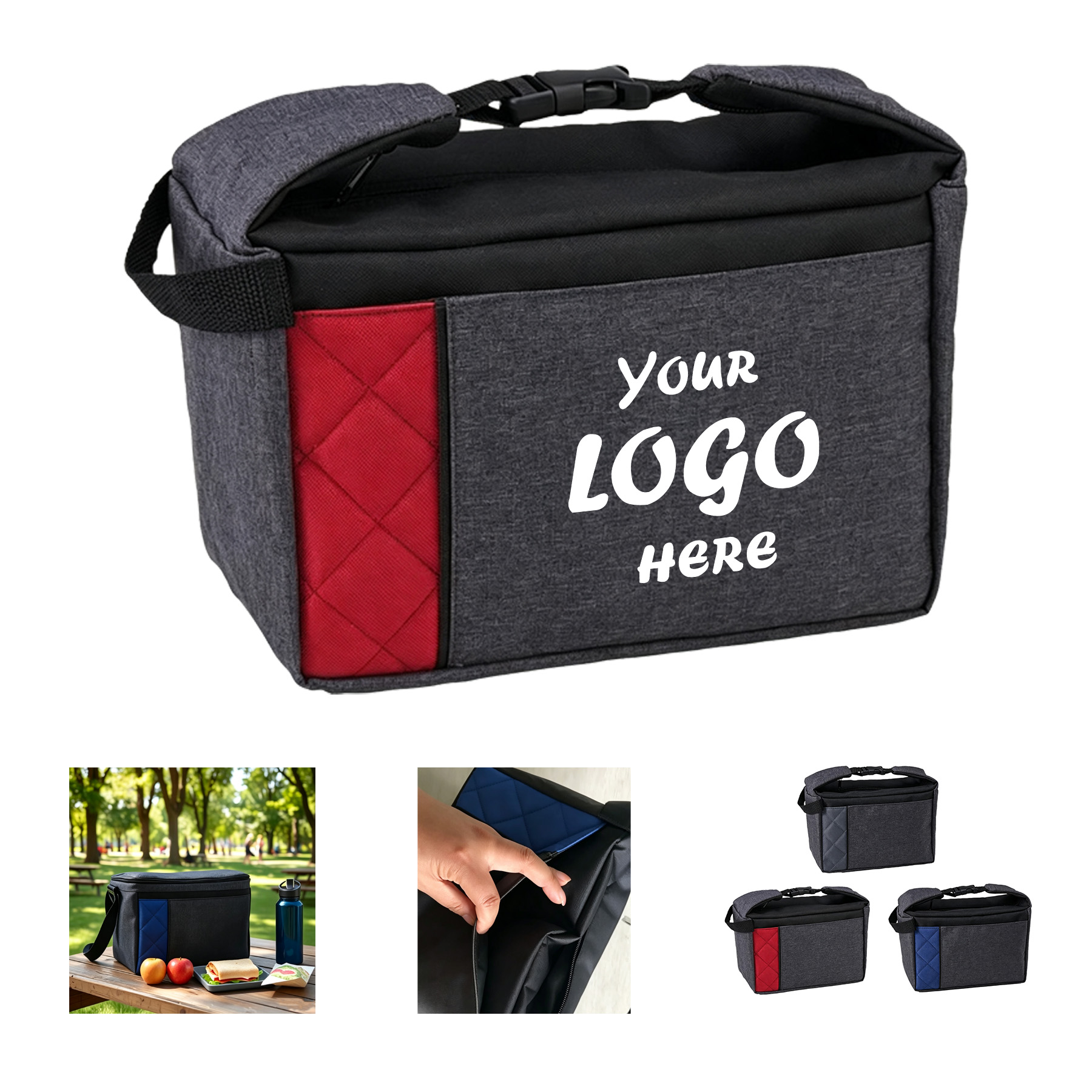 Insulated Heathered Polyester Lunch Bag With Pocket