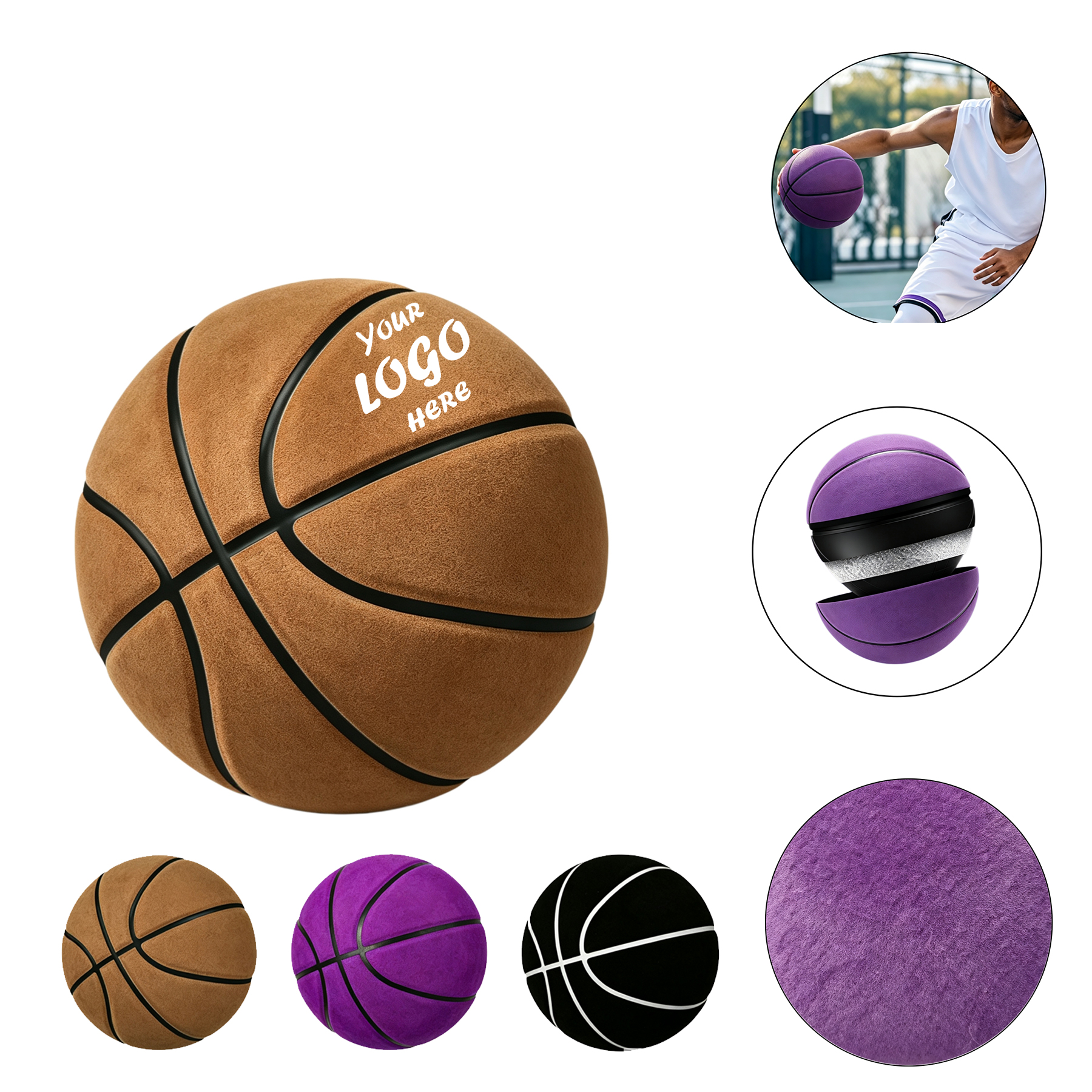 Microfiber Suede Basketball With Durable Rubber Core - Image 2