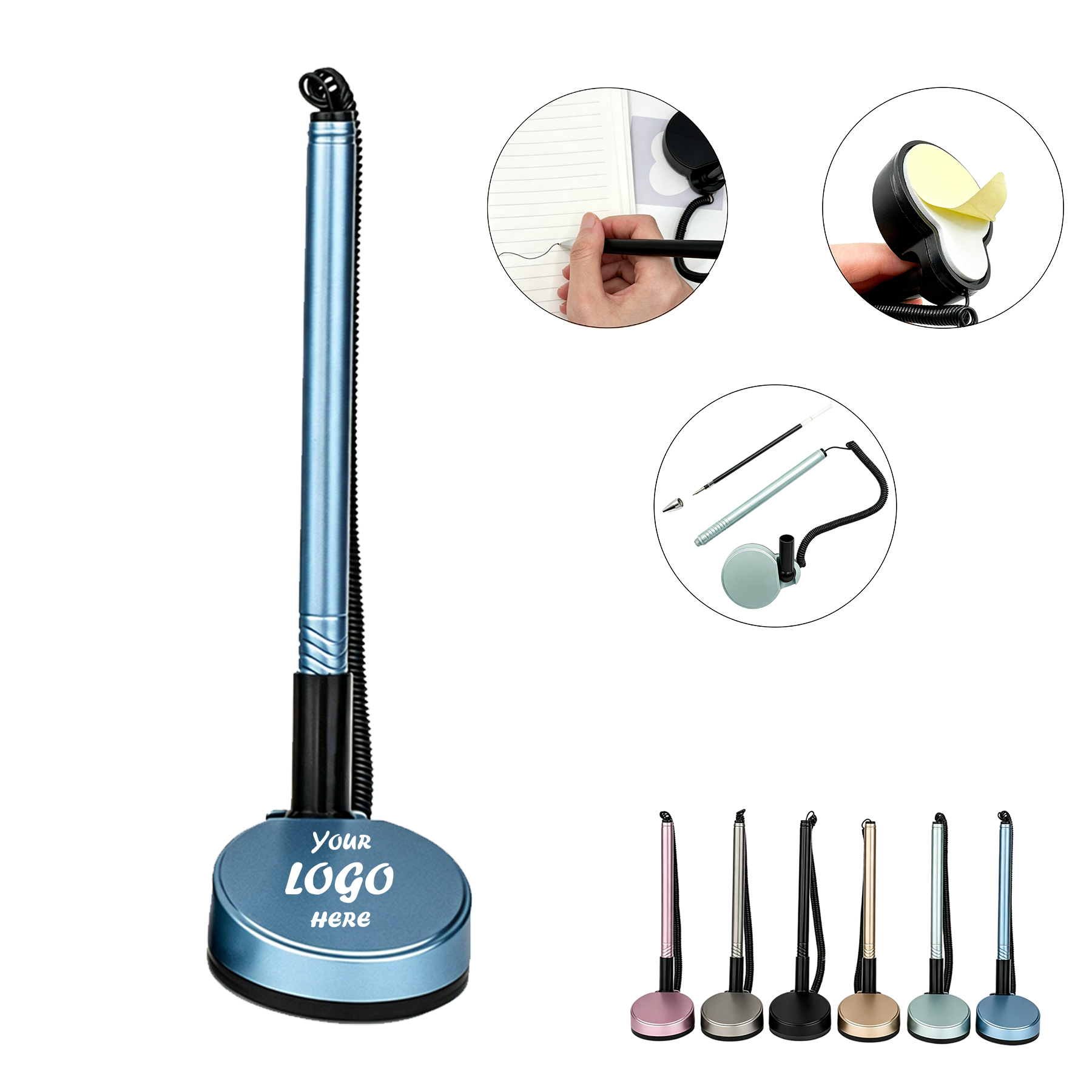 Desktop Counter Ballpoint Pen With Chain And Adhesive Base - Image 2