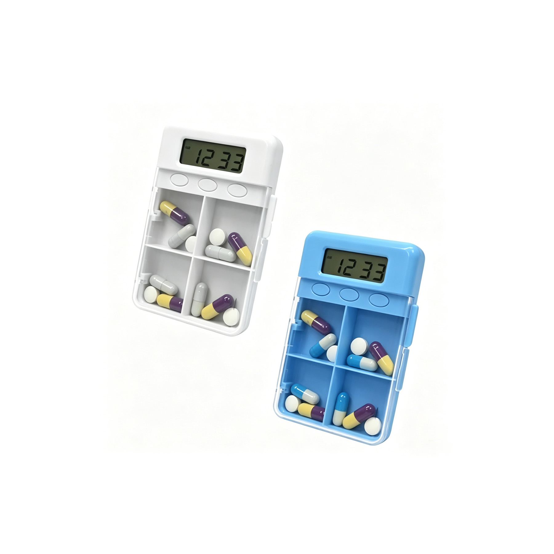 Four Compartment Pill Case With Alarm Reminder Clock - Image 3