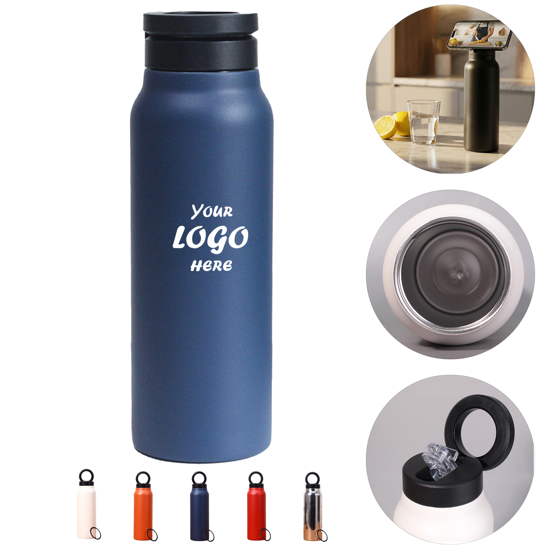 24 Oz Insulated Water Bottle With Magnetic Phone Mount