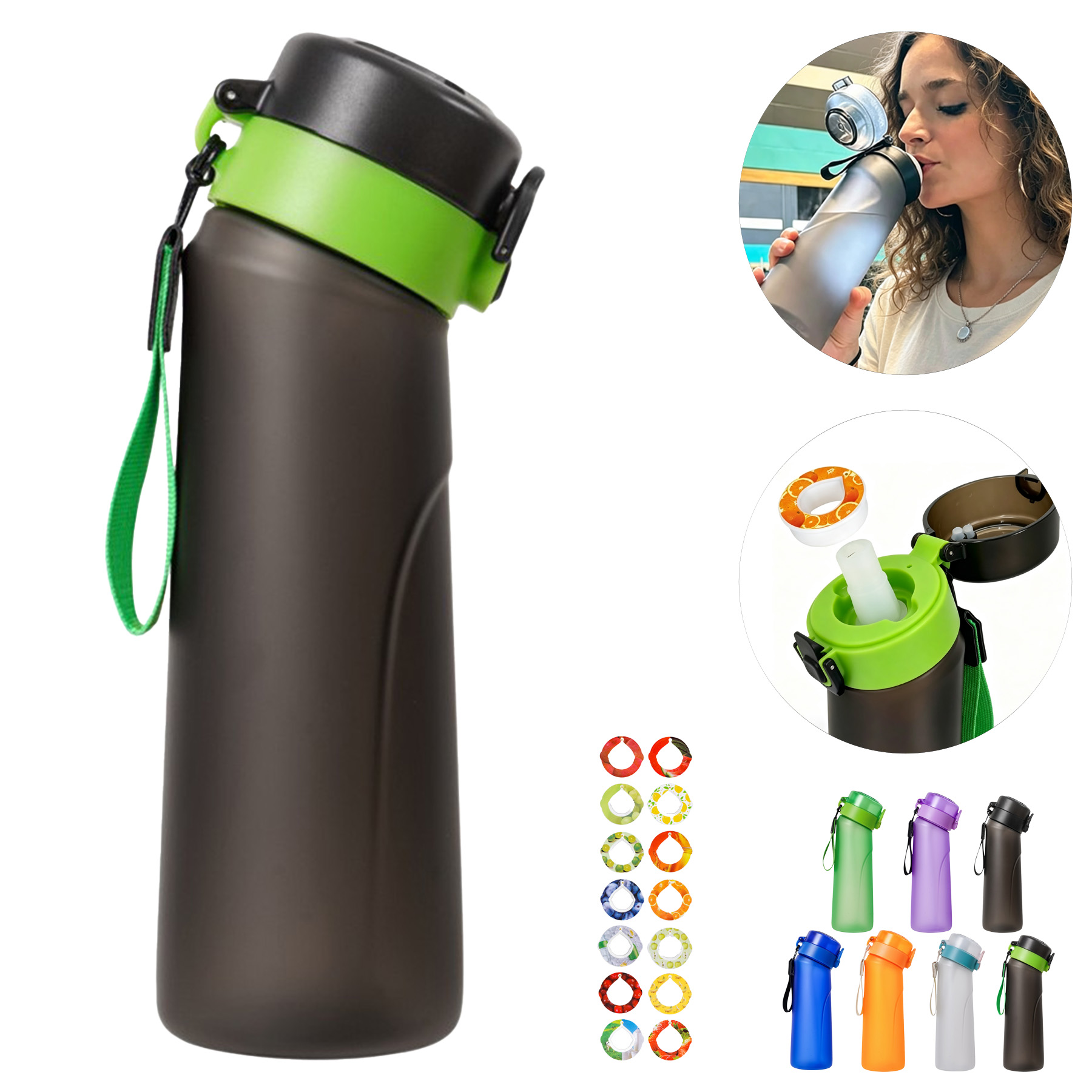 750 Ml Sports Water Bottle With Flavor Pods And Straw