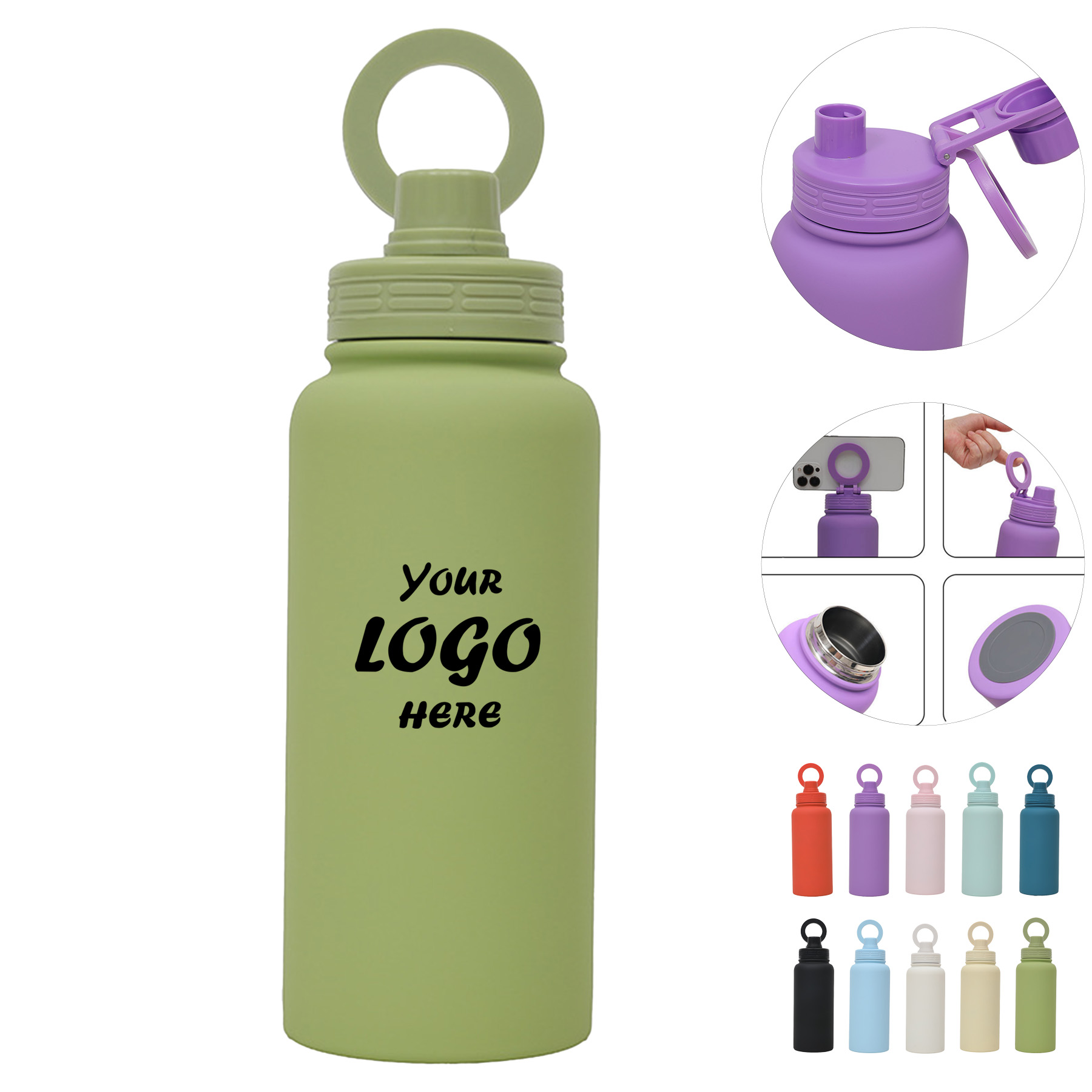 32 Oz Stainless Steel Bottle With Magnetic Phone Mount