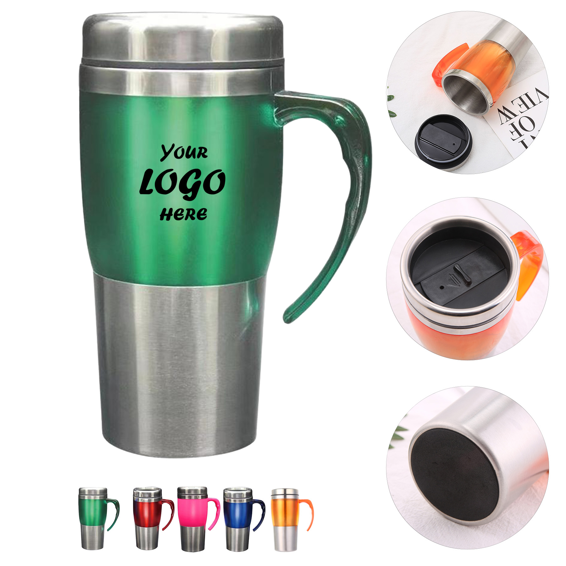 400 Ml Double Wall Plastic Travel Mug With Carry Handle