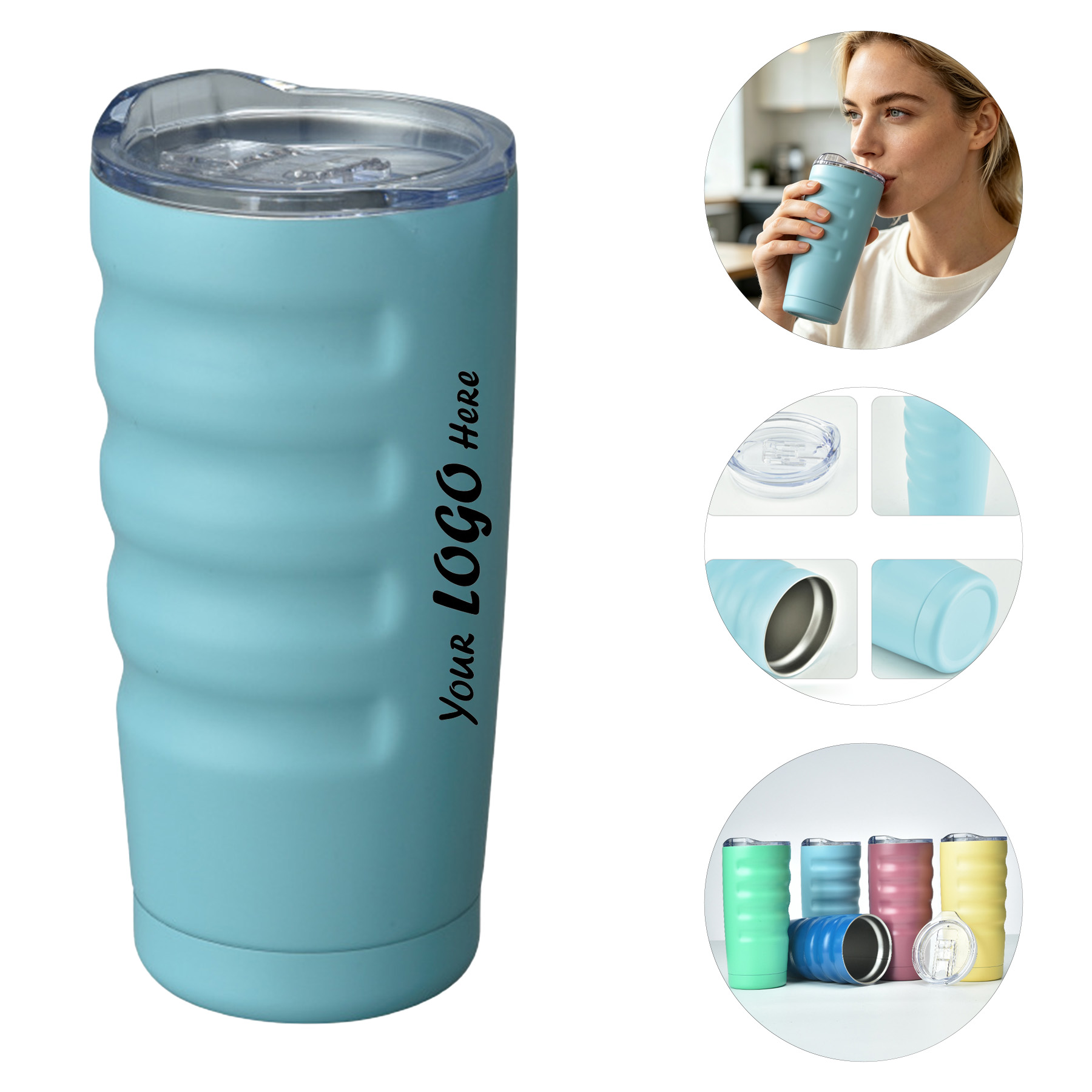 20 Oz Stainless Steel Vacuum Tumbler With Non-Slip Grip